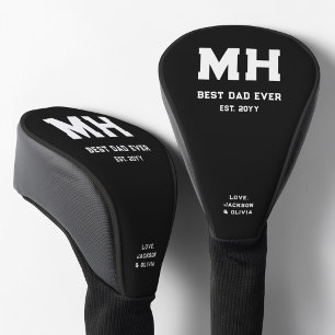 Cool Black and White Modern Monogram Best Dad Ever Golf Head Cover