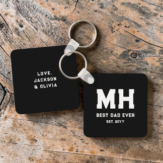 Cool Black and White Modern Monogram Best Dad Ever Keychain