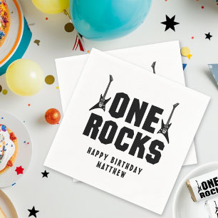 Cool Black and White One Rocks 1st Birthday Napkin