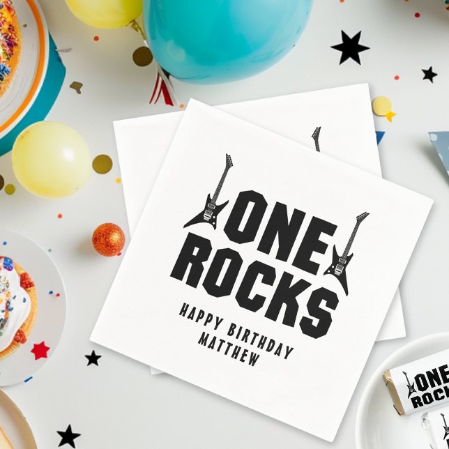 Cool Black and White One Rocks 1st Birthday Napkin (Creator Uploaded)
