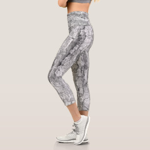 Cool Black and White Tree Bark Real Nature Pattern Capri Leggings