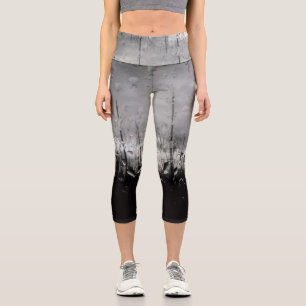 Cool black and white water drops capri leggings