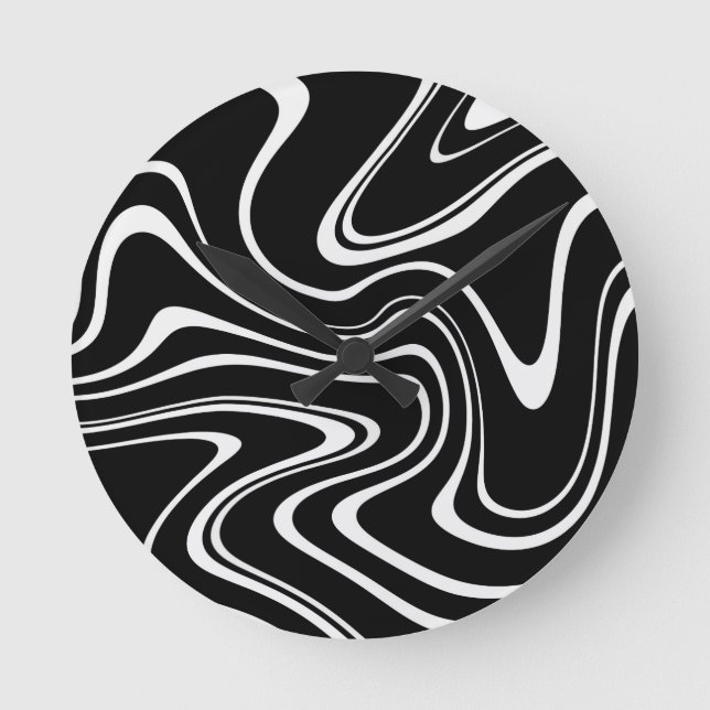 Cool Black and White Wavy Stripe Pattern Round Clock (Front)