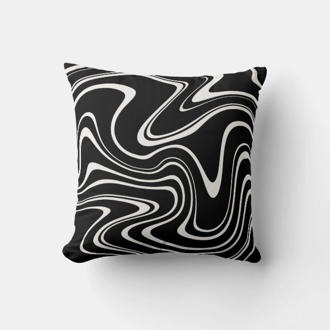 Cool Black and White Wavy Stripe Pattern Throw Pillow (Front)