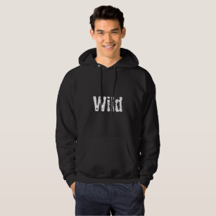 Cool black and white wolf print at back side men hoodie