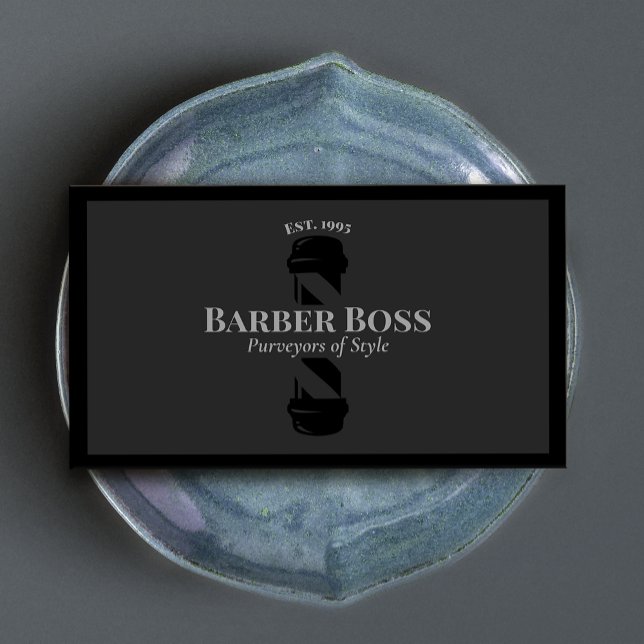 Cool Black Barber Pole Barbershop Business Card (Creator Uploaded)