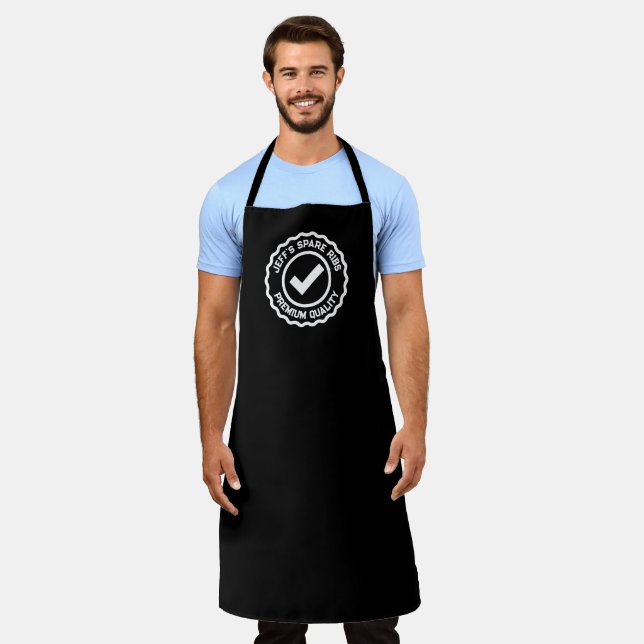Cool black BBQ apron for grillmaster chef's name (Worn)