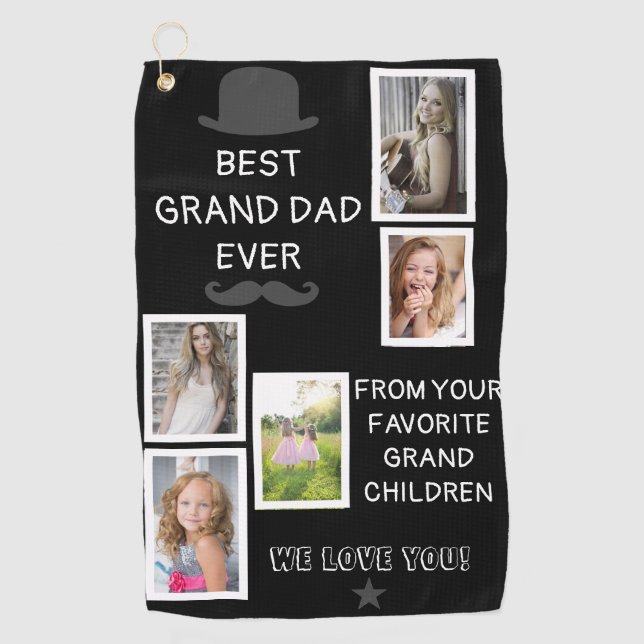 Cool Black Best Grand Dad Ever Black Script Photo Golf Towel (Front)
