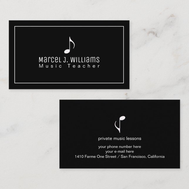 Cool Black Business Card With Music Note (Front/Back)