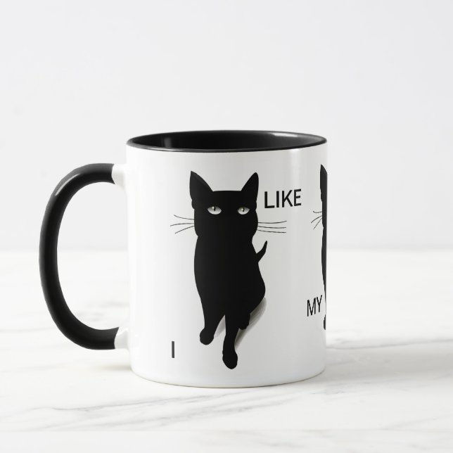 Cool Black Cat Coffee Mug by Dandyland Creations (Left)