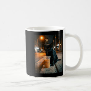 Cool black cat drinking iced coffee funny animal mug