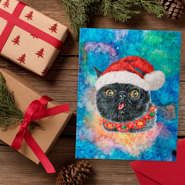 Cool Black Cat Holiday Christmas Presents Jigsaw Puzzle (Creator Uploaded)