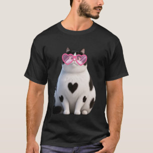 Cool Black Cat Kitten Red Heart Glasses Happy Vale T-Shirt