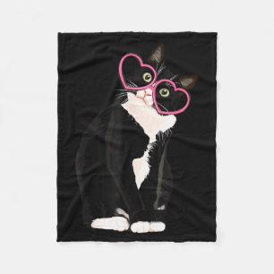 Cool Black Cat Kitten Red Heart Gles Happy Valenti Fleece Blanket