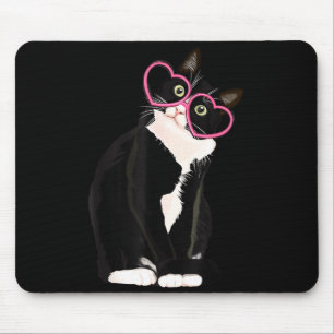 Cool Black Cat Kitten Red Heart Gles Happy Valenti Mouse Pad