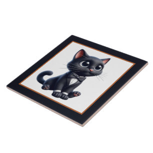 Cool black cat lovers tile
