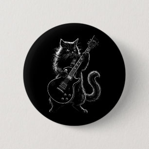 Cool Black Cat Playing Electric Guitar Rock Star 2 Inch Round Button