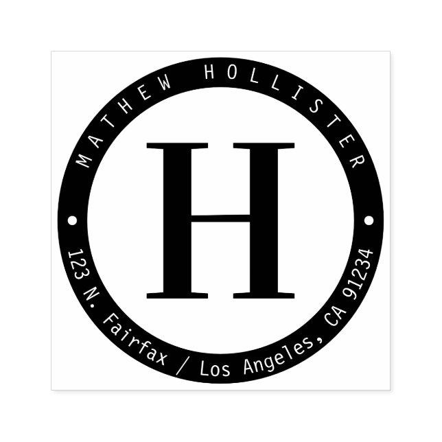 Cool Black Circle Monogram Return Address Rubber Stamp (Imprint)