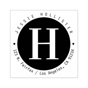 Cool Black Circle Monogrammed Return Address Rubber Stamp