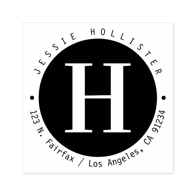 Cool Black Circle Monogrammed Return Address Rubber Stamp (Imprint)