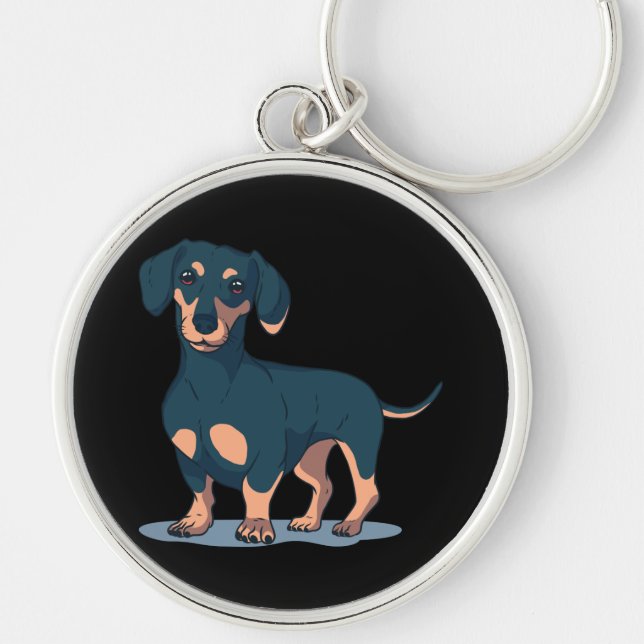 Cool Black Dachshund Dog Design Keychain (Front)