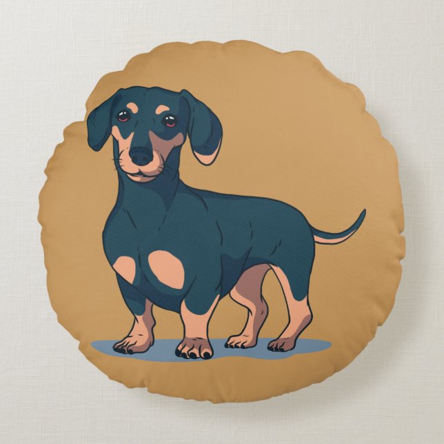 Cool Black Dachshund Dog Design Round Pillow (Front)
