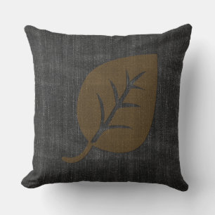 Cool Black Denim Look Gold Leaf Pillow