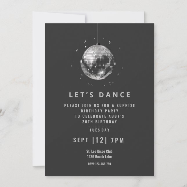 Cool black disco dance birthday party invitation  (Front)