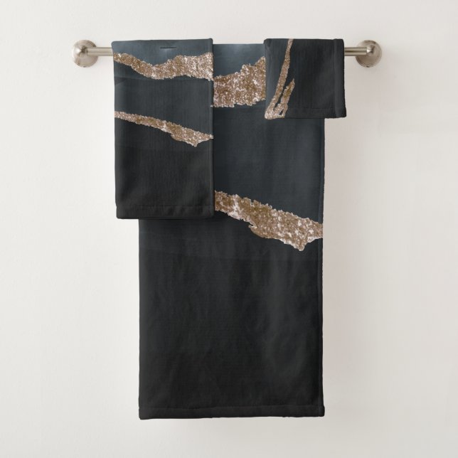 Cool Black Gold Marble Granite Stone Texture Bath  Towel Set (Insitu)