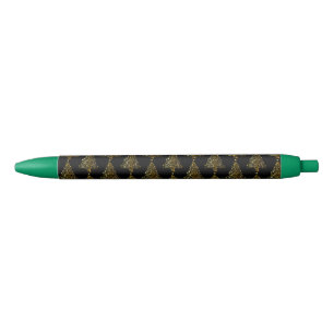 Cool Black Gold Shiny Christmas Tree Pattern Ink Pen