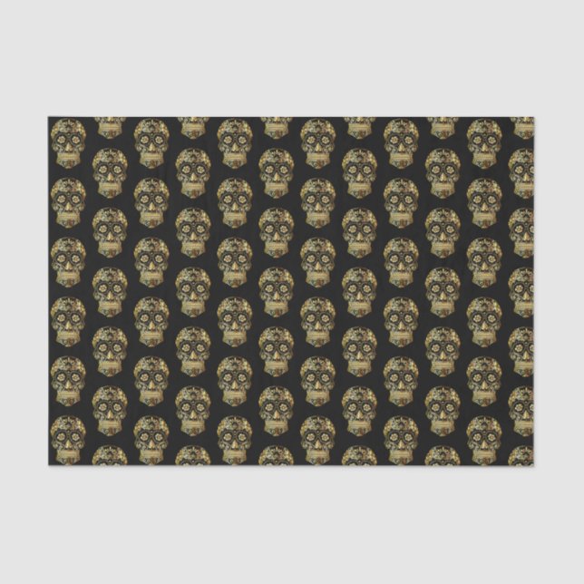 Cool Black & Gold Sugar Skull Day of the Dead Tissue Paper (Front)