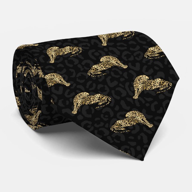 cool black gold tiger pattern  tie (Rolled)