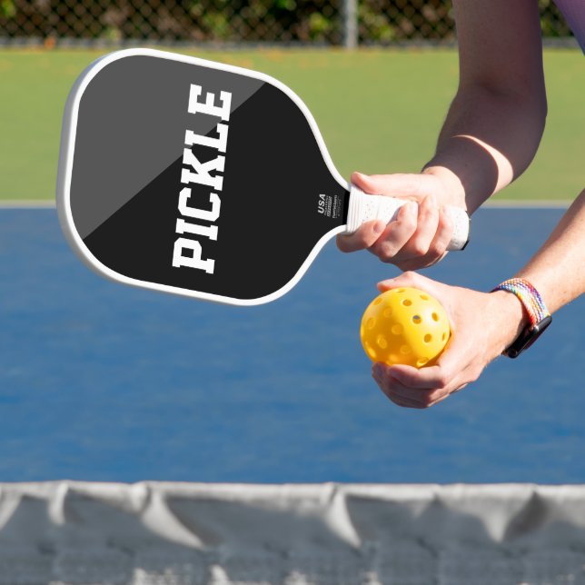 Cool Black Grey Bold Diagonal Slice Cute Motto Pickleball Paddle (Insitu)