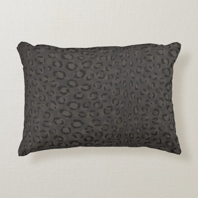 Cool black grey cheetah print monogram accent pillow (Front)