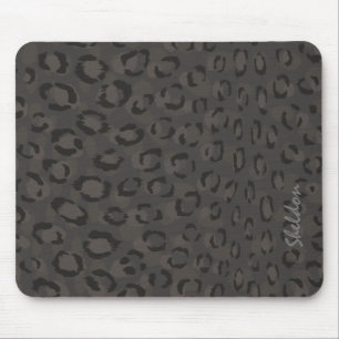 Cool black grey cheetah print monogram mouse pad