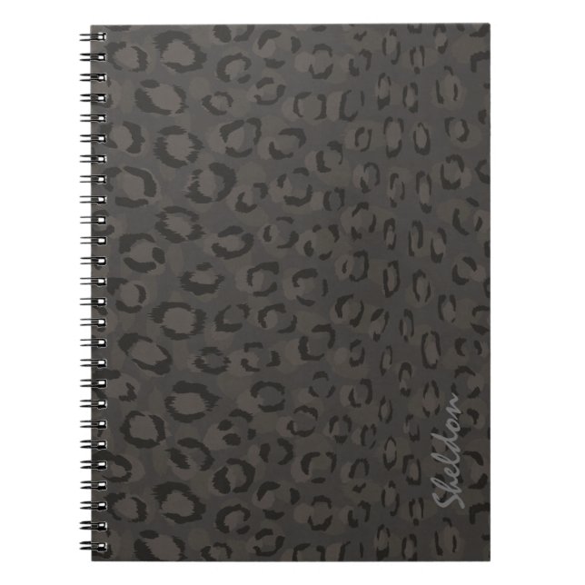 Cool black grey cheetah print monogram notebook (Front)