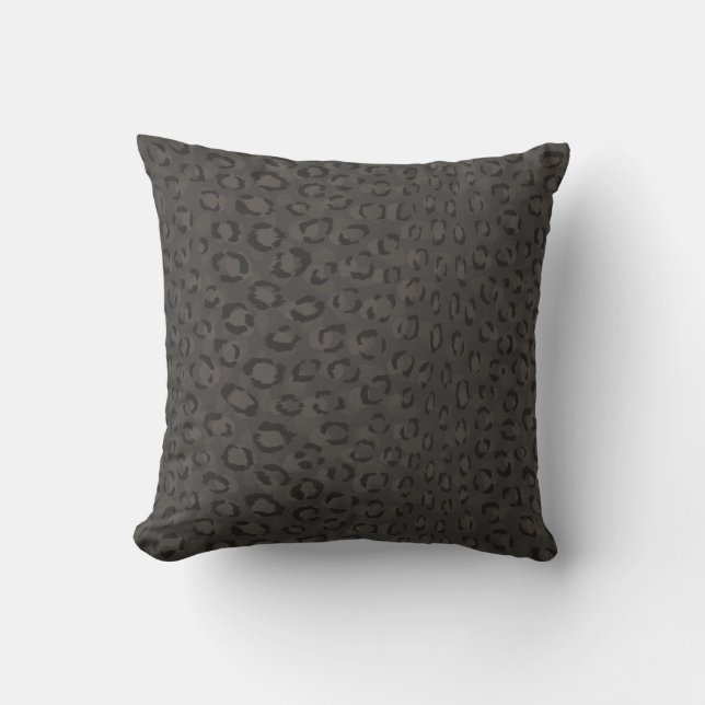 Cool black grey cheetah print monogram throw pillow (Front)