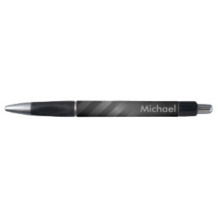 Cool Black Grey Stripes Monogram Pen