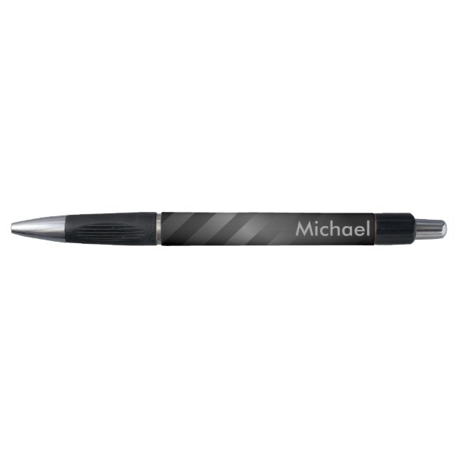 Cool Black Grey Stripes Monogram Pen (Front)