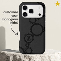 Cool Black Grunge Cogs & Gears Monogrammed Initial