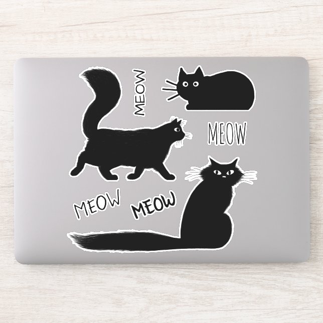 Cool Black Kitty Cats Meow Meow Vinyl Sticker Set (Computer)