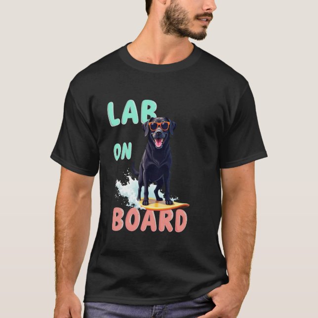 Cool Black Labrador Surfing Dog T-Shirt (Front)