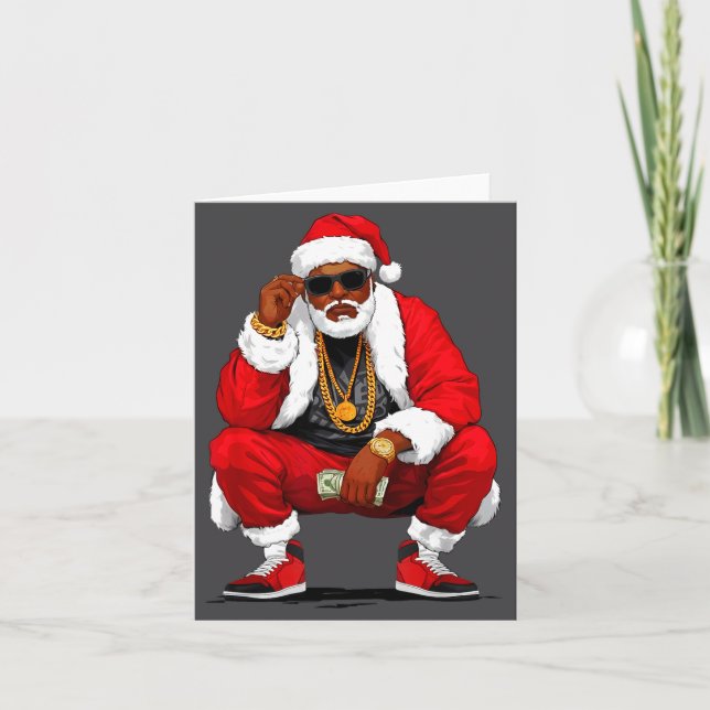 Cool Black Man Santa Claus Christmas African Ameri Card (Front)