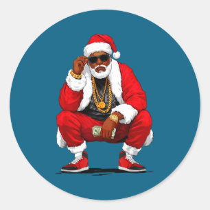 Cool Black Man Santa Claus Christmas African Ameri Classic Round Sticker