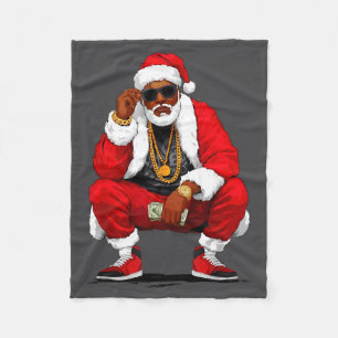 Cool Black Man Santa Claus Christmas African Ameri Fleece Blanket