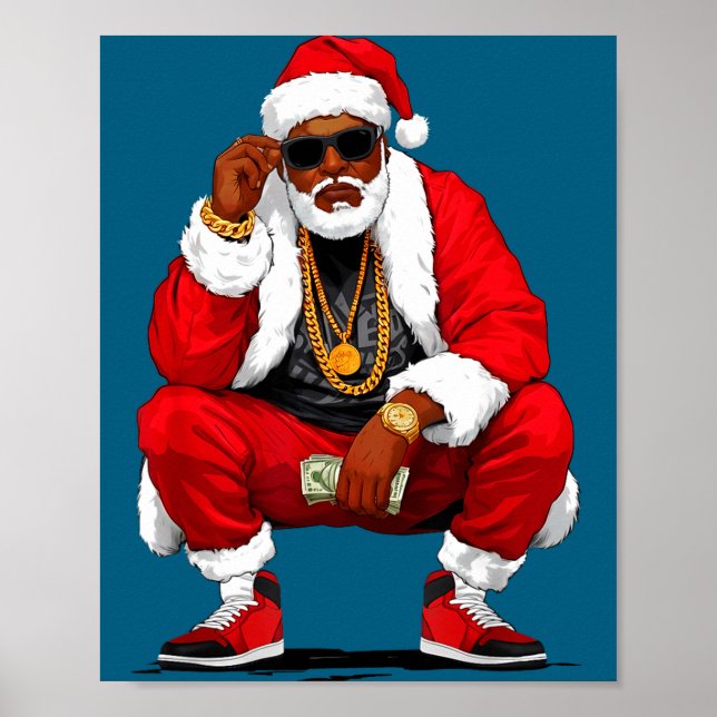 Cool Black Man Santa Claus Christmas African Ameri Poster (Front)