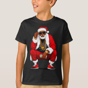Cool Black Man Santa Claus Christmas African Ameri T-Shirt