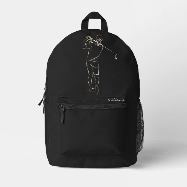  Cool Black Modern Add Your Name Classy Masculine  Printed Backpack (Front)