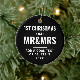 Cool Black Modern Typo   First Christmas Photo Ceramic Ornament