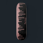 Cool Black Pink Rose Gold Glitter Sparkle Drips Skateboard<br><div class="desc">Girly Cool Pink Rose Gold Glitter Sparkle Drips Skateboard with faux glitter drips and your personalized name on a chic black background. Easy to customize and perfect for your glitter aesthetic.</div>